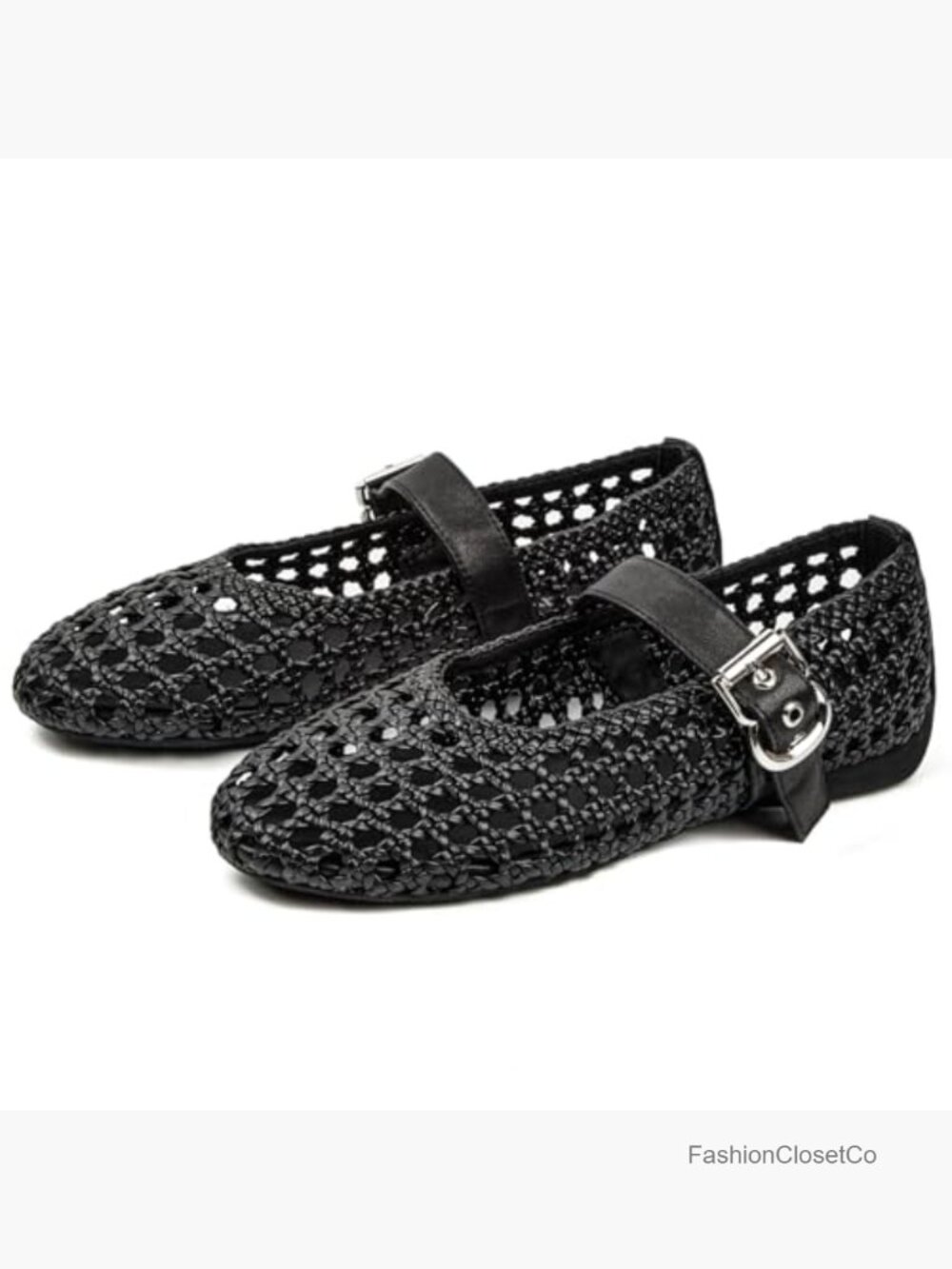 Woven Mesh Mary Jane Ballet Flats Round Toe Buckle Strap Comfortable Casual - Picture 3 of 7